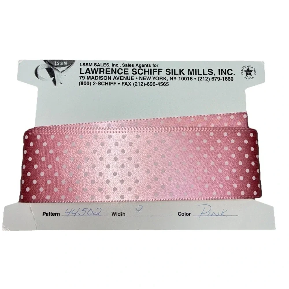 Lawrence Schiff Silk Mills Ribbon Pink White Polka Dot 1.5